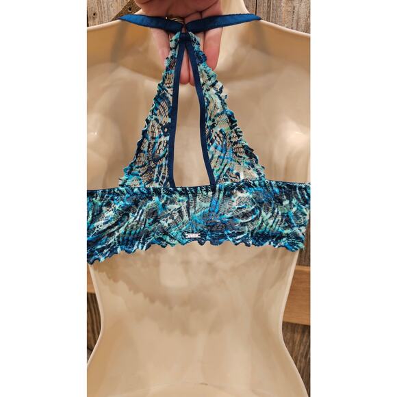 Date racerback 34D snap front bra full coverage underwire blue lace EUC VS PINK - Picture 8 of 8